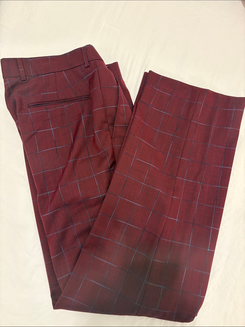 Vinci Men's Burgundy Windowpane Dress Pants